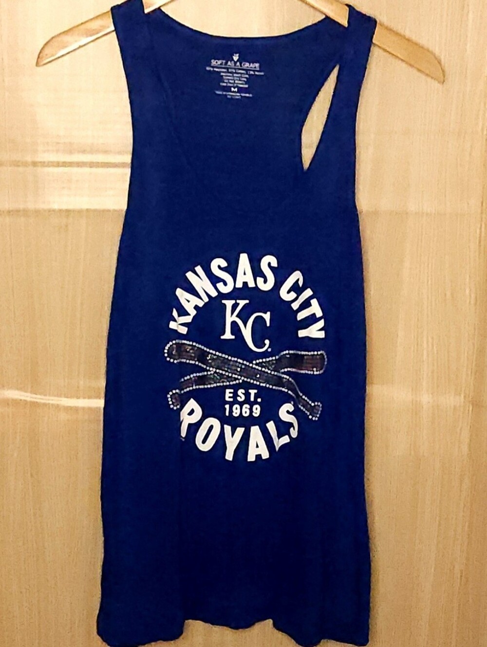Kansas City Royals women’s blue sequin tank top Soft As A Grape medium
